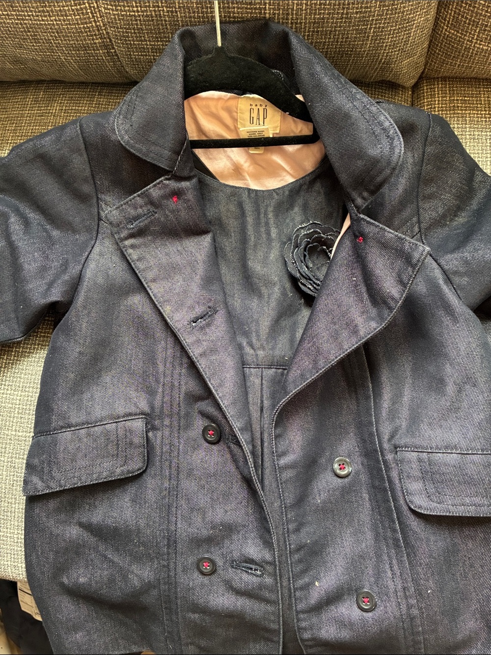 GAP Navy Double-Breasted Girls' Pea Coat with Flower Detail